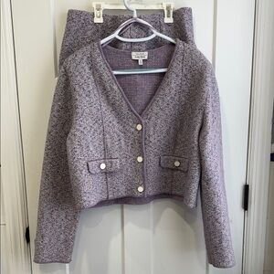 & Other Stories Lavender Tweed Cropped Button Cardigan